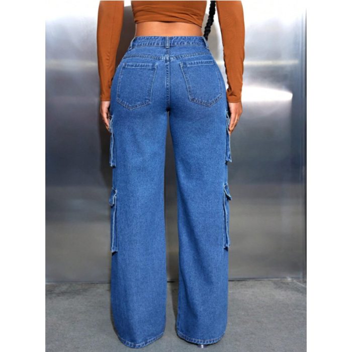 Pantalon Jeans cargo à jambe droite pour dames1