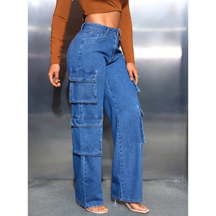 Pantalon Jeans cargo à jambe droite pour dames2