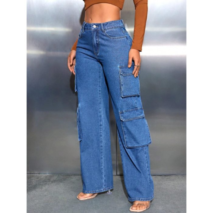 Pantalon Jeans cargo à jambe droite pour dames3