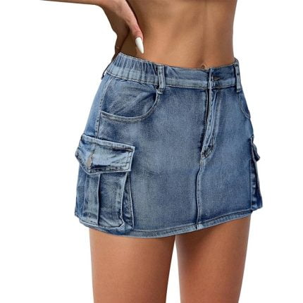 mini jupe cargo en jean taille basse avec poche