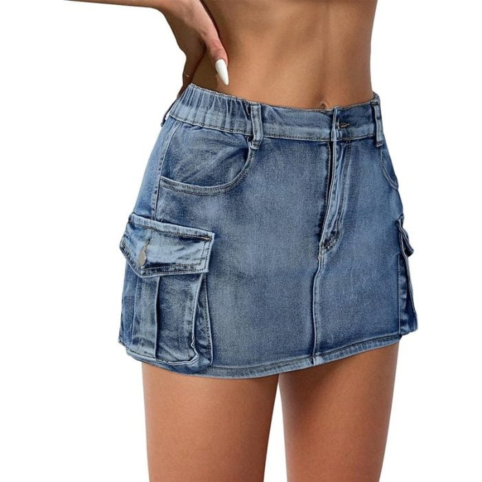 mini jupe cargo en jean taille basse avec poche