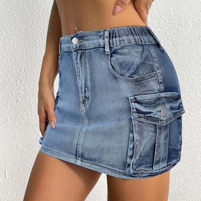 mini jupe cargo en jean taille basse avec poche