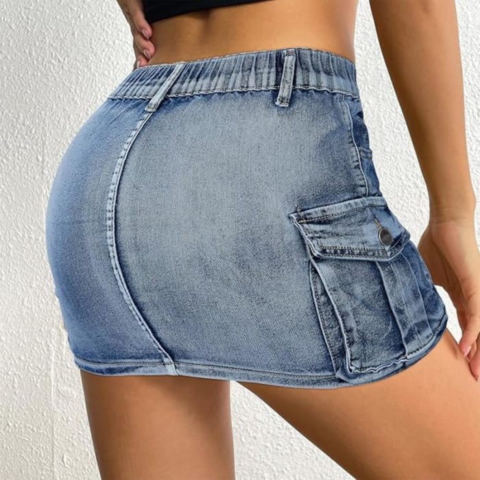 mini jupe cargo en jean taille basse avec poche